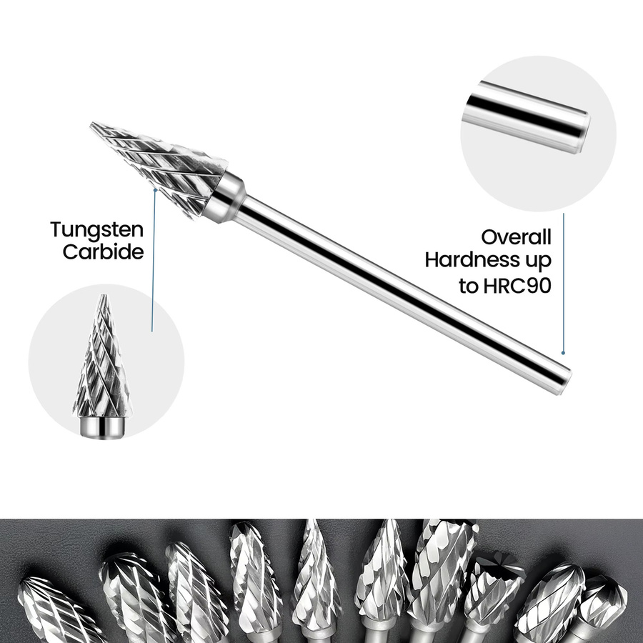 20-teiliges Hartmetall-Fräser-Set in Silber mit 1/8-Zoll-Schaft zum Gravieren, Schleifen und Entgraten von Holz, Metall und Kunststoff - Bild 3