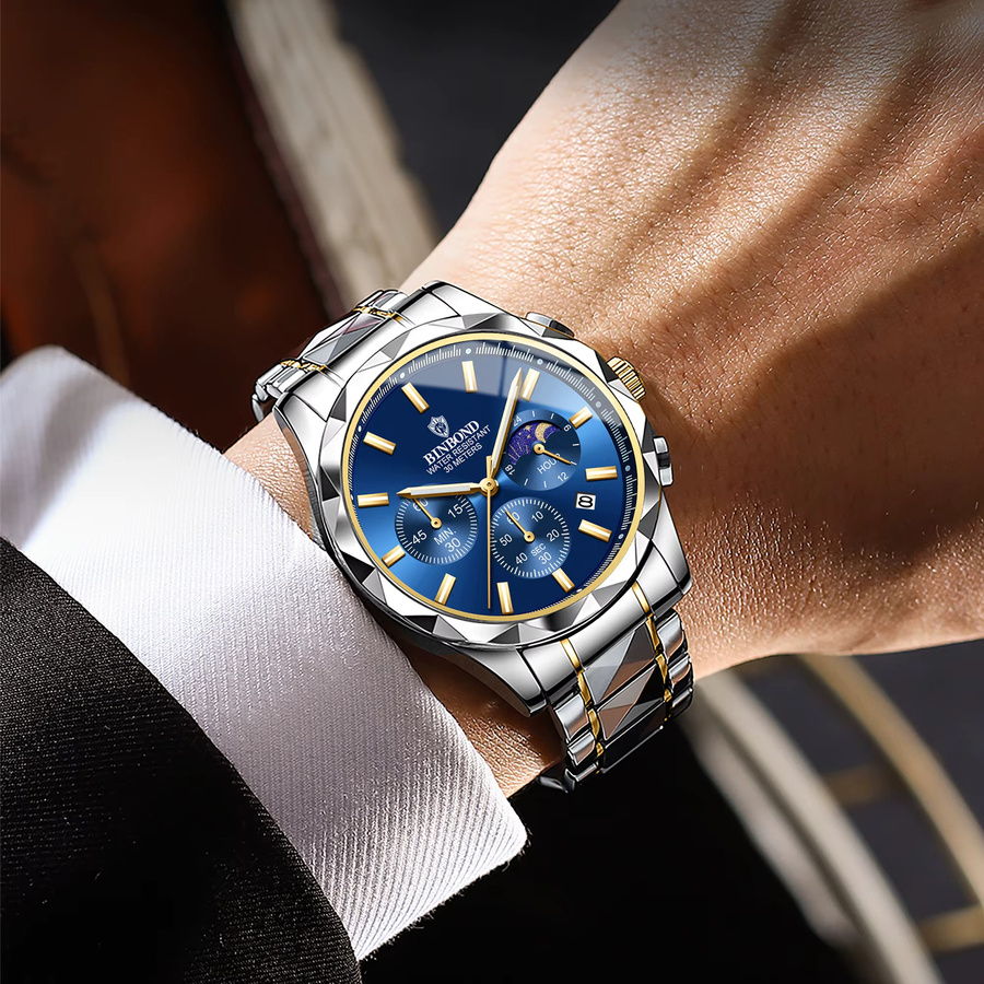 BINBOND Chronograph, Quarz, Edelstahl, Blau, Herren - Bild 3