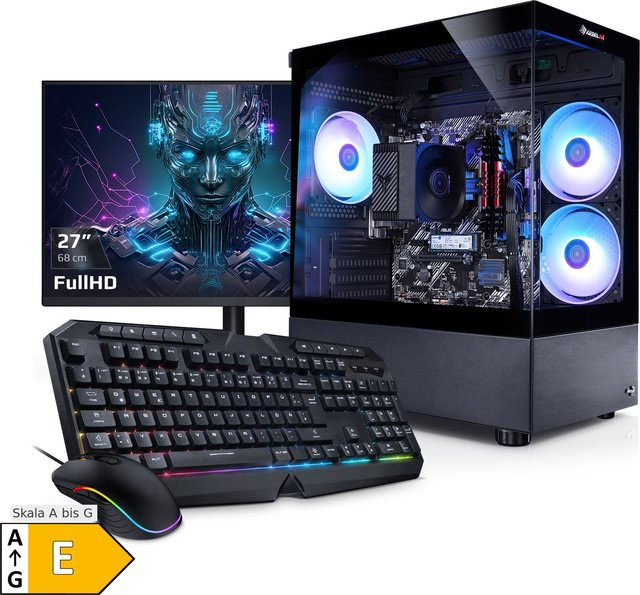 Kiebel PC Set mit 27 Zoll TFT Monitor, AMD Ryzen 5 5600GT, 16GB DDR4, AMD Radeon Grafik, 1TB SSD, WLAN, Windows 11, Schwarz - Bild 1