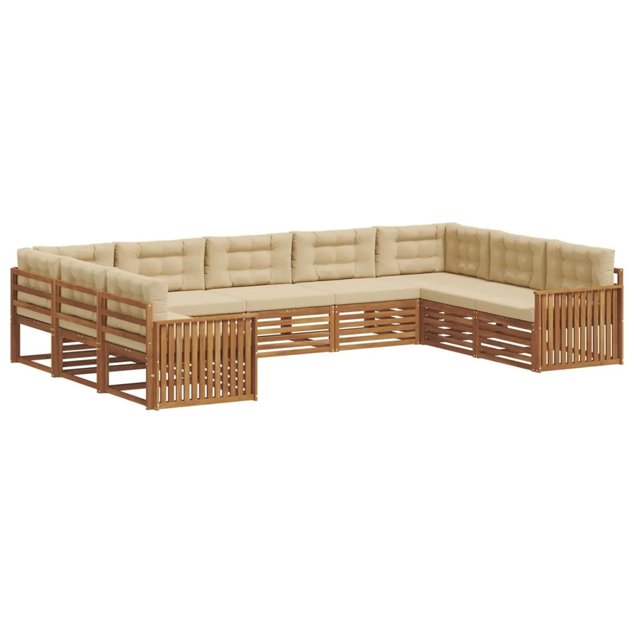 vidaXL 9-teilige Sofagarnitur aus Massivholz Akazie in Natur und Beige mit wetterfesten Polstern im U-Shape Design - Bild 2