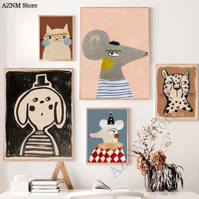 Potdemiel Vintage Wandkunst Leinwanddruck mit abstrakten Tierprints in Mehrfarbig - Bild 1
