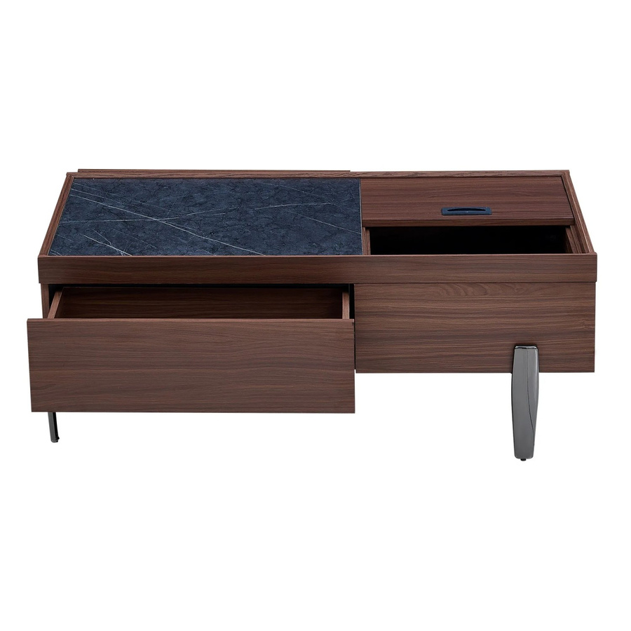 okwish Couchtisch mit Schubladen und Glasplatte in Braun mit Holzmaserung und Marmoroptik, B: 105 cm, T: 50 cm, H: 41,5 cm - Bild 2