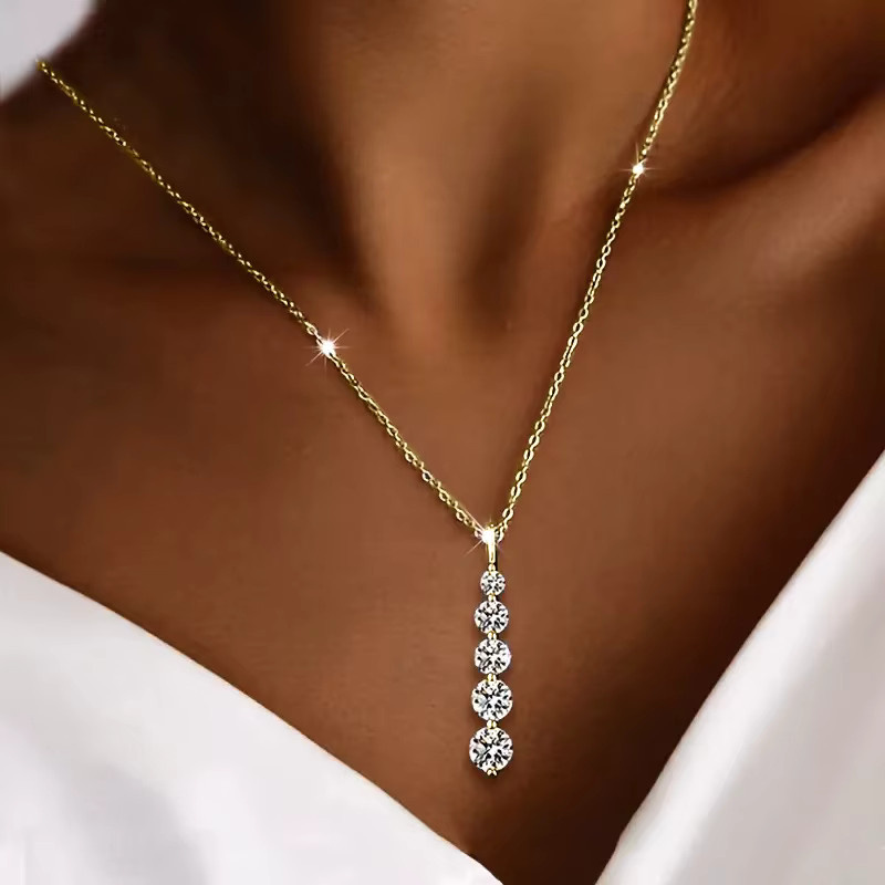 Lnkry Halskette mit Moissanit-Anhänger, 14 Karat Gold gefüllt, Damen - Bild 4