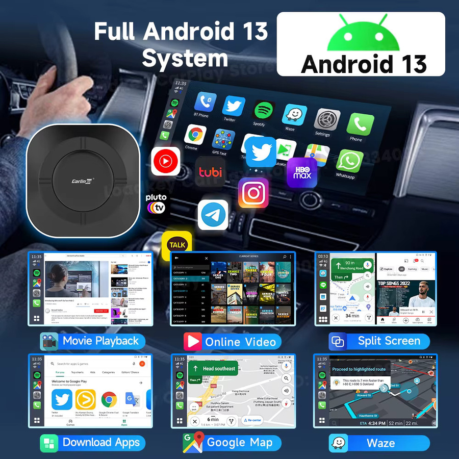 Carlinkit CarPlay Ai Box Schwarz mit Netflix und YouTube für Audi Mazda Toyota, Drahtloses Android Auto und CarPlay, Qualcomm 6115, 128G - Bild 2