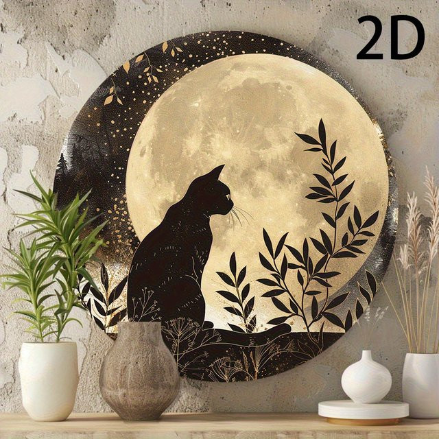 Potdemiel Vintage Black Cat Moon Metallwandkunst, Schwarz, Durchmesser: 20,32 cm - Bild 1