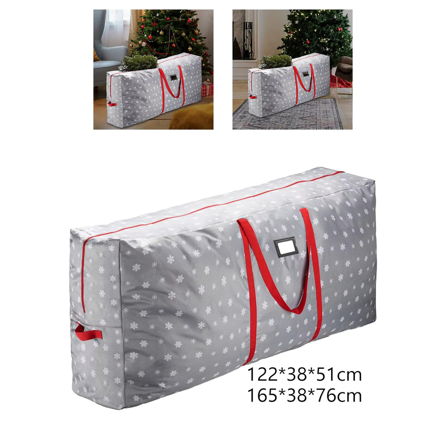 Wiederverwendbare Weihnachtsbaum-Tasche aus grauem 210D Oxford-Stoff, staubdicht und langlebig mit verstärkten Griffen, B/H: 76,0 x 38,0 cm - Bild 3