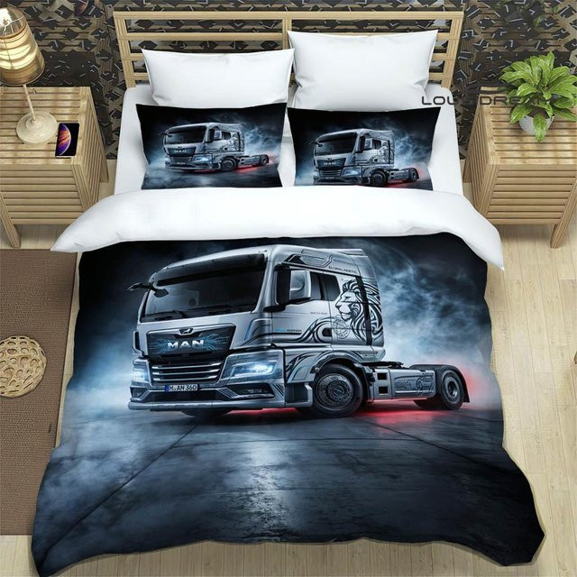 M-Man Bettwäsche-Set LKW Retro Design mit Bettbezug und Kissenbezug, Farbe: Blau, B/H: 240 x 220 cm - Bild 1