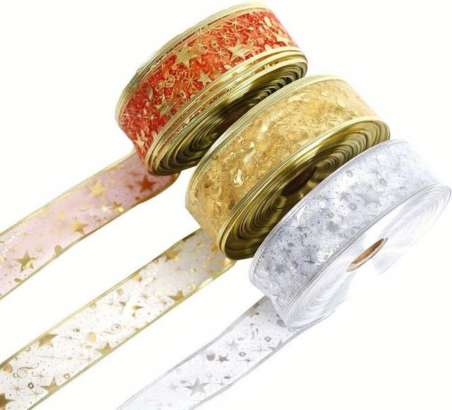 SZ-Damai Weihnachtsdekoration Set aus 3 Stück Goldene Bänder mit Musiknoten und Sternen, Länge: 200 cm pro Stück - Bild 1