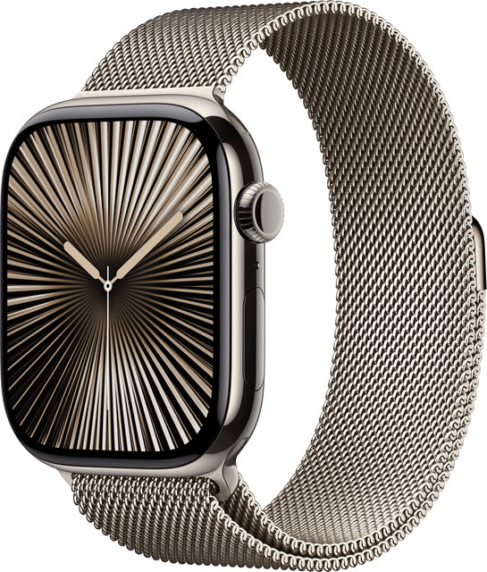 Apple Watch Series 10 GPS + Cellular, 46 mm, Natural Titanium Case mit Natural Milanese Band, M/L - Bild 1