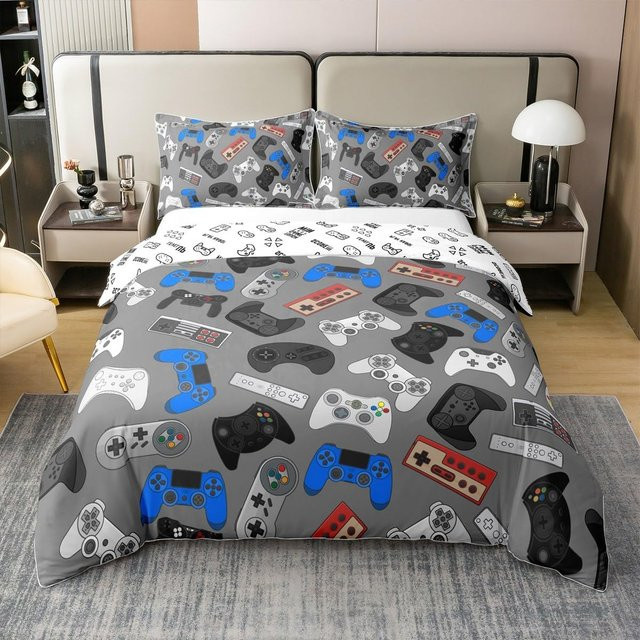 Gaming Bettwäsche-Set Your Warm Home mit Videospiel-Controller Motiv, 3-teilig, Grau, B/H: 140 x 200 cm, Kissenbezüge: 50 x 70 cm - Bild 1