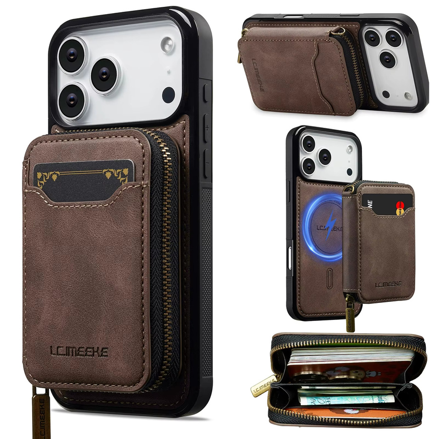 Magnetische Leder-Brieftasche für iPhone 11 bis iPhone 17 Pro Max von aierkeba in Blau und Braun - Bild 4