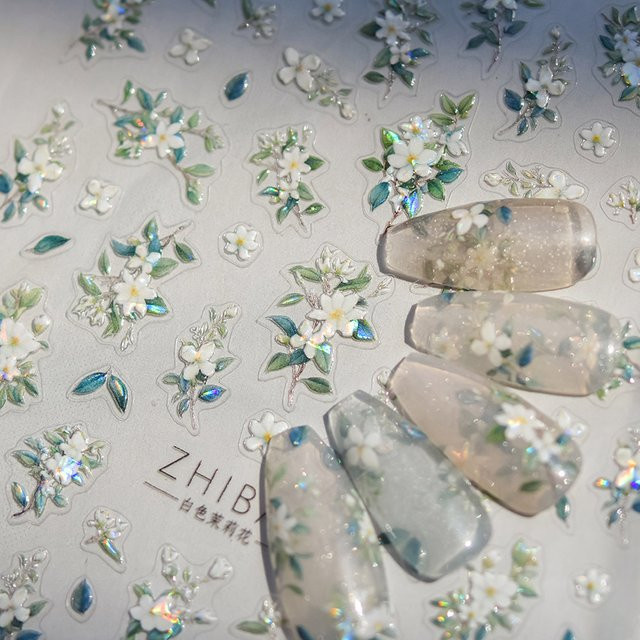 Rhstoe Nagelaufkleber, 5D Glitter Jasmin Blume, Selbstklebend - Bild 1