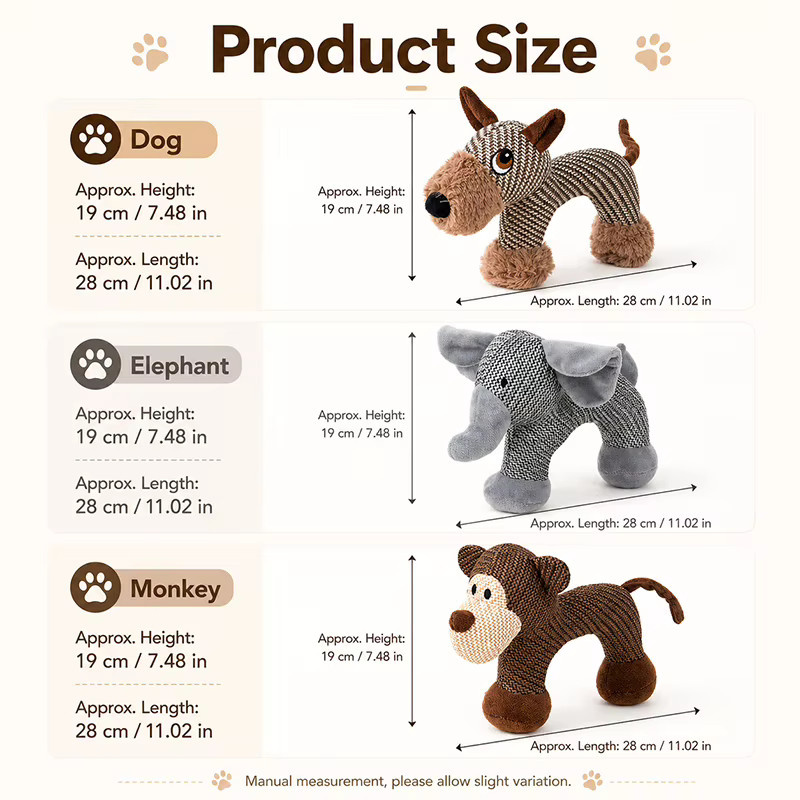 pawstrip Plüsch-Quietschspielzeug Elefant/Affe, bissfestes Jute-Plüschtier - Bild 2