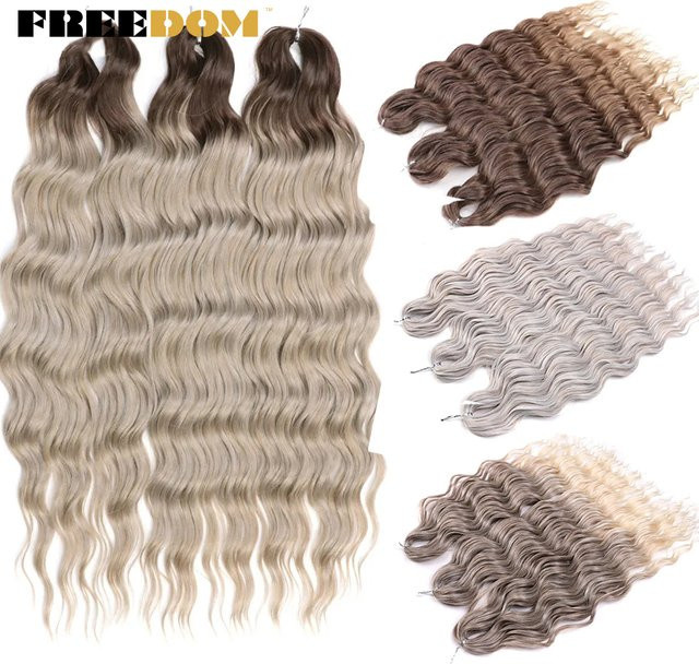 FREEDOM Synthetische Flechthaarverlängerungen, Wasserwellen-Zopfhaar, Ombre-Blond, Braun, 61 cm - Bild 1