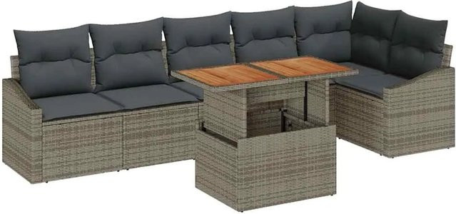 vidaXL Garten-Sofa-Set 7-teilig in Grau aus Poly Rattan mit L-Form, Stauraumfunktion und Polstern - Bild 1