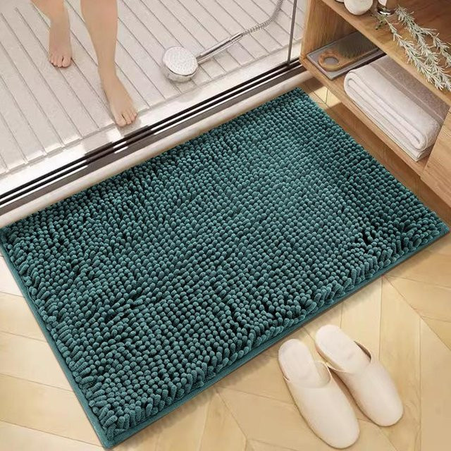 Rutschfeste Chenille-Fußmatte für das Badezimmer in Petrol, B/B: 40 x 60 cm - Bild 1