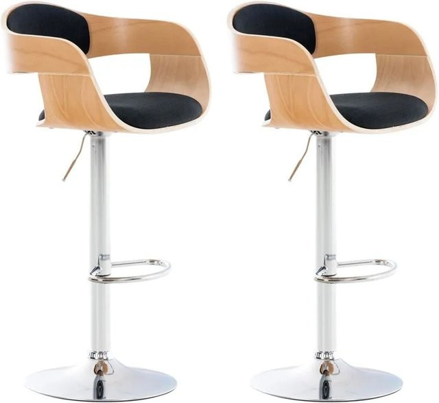 DELUKE 2er Set Barhocker NADAN, höhenverstellbare Barstühle mit Lehne und 360 Grad Drehsitz, Stoff Natura/Schwarz, B/T/H: 50 x 48 x 88 cm - Bild 1