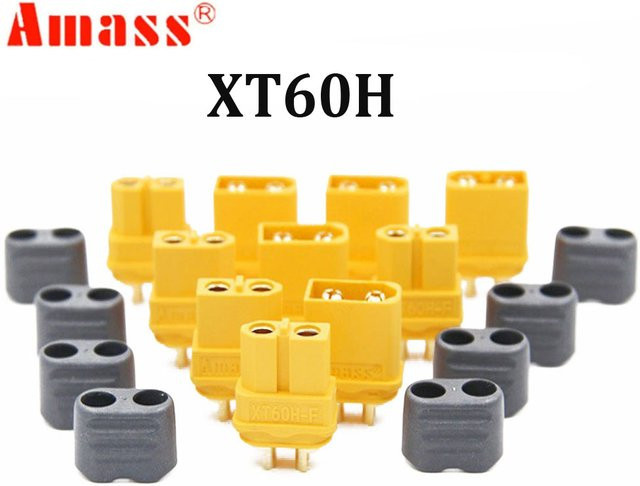 Amass XT60 und XT60H Stecker Set mit Gehäuse, 5 Paar (5x männlich und 5x weiblich), gelb, für RC Lipo Batterien, Drohnen, Autos und Boote - Bild 1