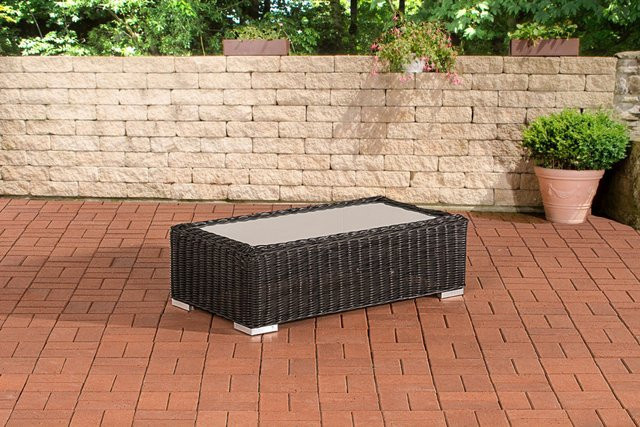 TPFGarden Gartentisch aus Polyrattan mit Glasplatte in Schwarz, Rechteckig, B/T/H: 110 x 60 x 33 cm - Bild 1