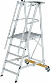 MUNK Günzburger Steigtechnik Aluminium Plattformleiter klappbar und fahrbar mit Werkzeugablage, Farbe: Silber, Arbeitshöhe: 3,15 m - Bild 2