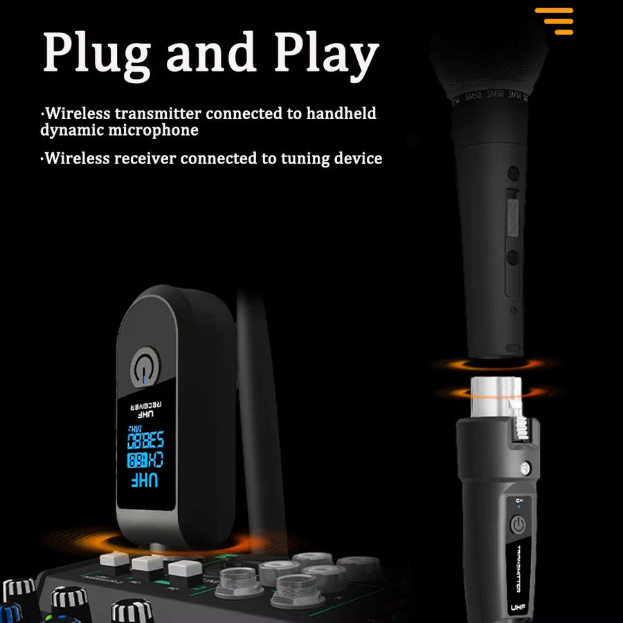 Kebidumei UHF Drahtloses Mikrofonsystem mit XLR Sender und Empfänger in Schwarz zur Konvertierung von dynamischen Mikrofonen, Gitarren und Audio-Mixern für PA-Systeme - Bild 2