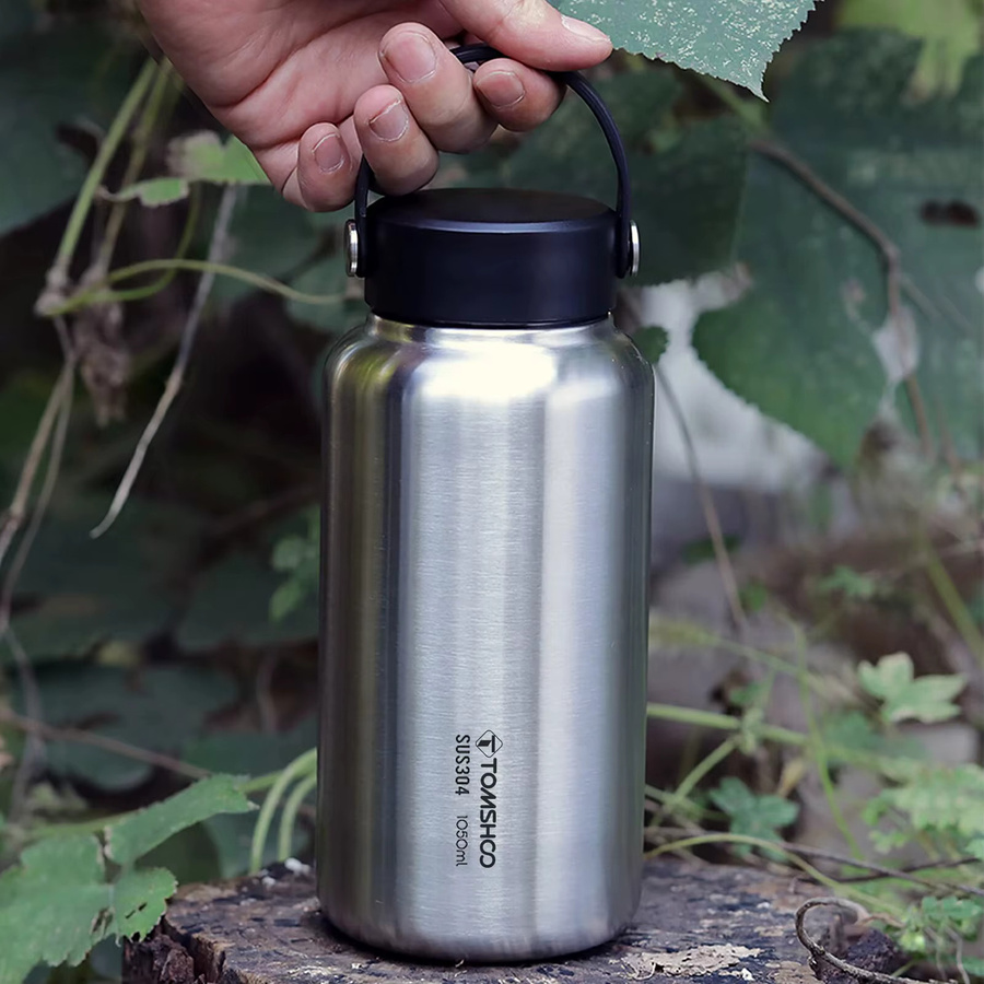 Tomshoo Edelstahl Wasserflasche auslaufsicher für Sport und Camping, Silber, 1,05 l - Bild 4