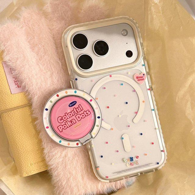 Transparente Handyhülle mit bunten Polka Dots und magnetischer Halterung für Apple iPhone 17 16 15 14 13 12 Pro Max, stoßfeste weiche Hülle in Multicolour - Bild 1