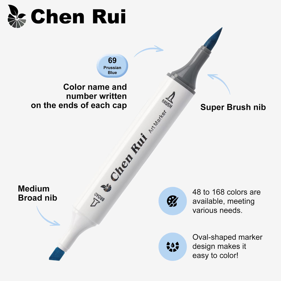 Chen Rui Doppelspitze Kunstmarker mit Pinsel und Alkoholbasis, 48 Farben, schnelltrocknend und ungiftig für Malerei und Kunsthandwerk - Bild 2