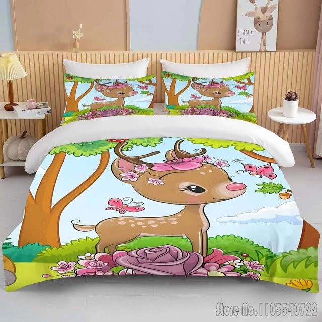 Bettwäsche-Set Lodestar mit Bambi-Print, Mikrofaser, Mehrfarbig, B/H: 229 x 229 cm - Bild 1