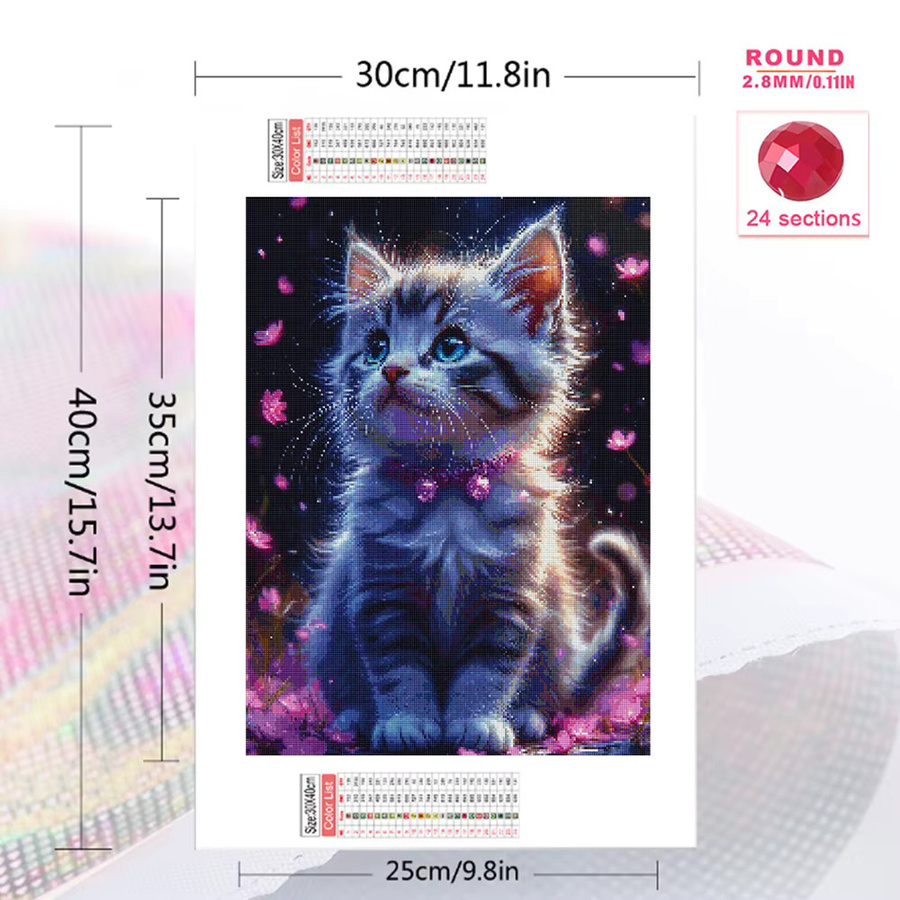 Evershine Diamantmalerei DIY Kit Katze mit Blumen als 5D Mosaik Stickerei in Multicolour, B/H: 30 x 30 cm - Bild 2