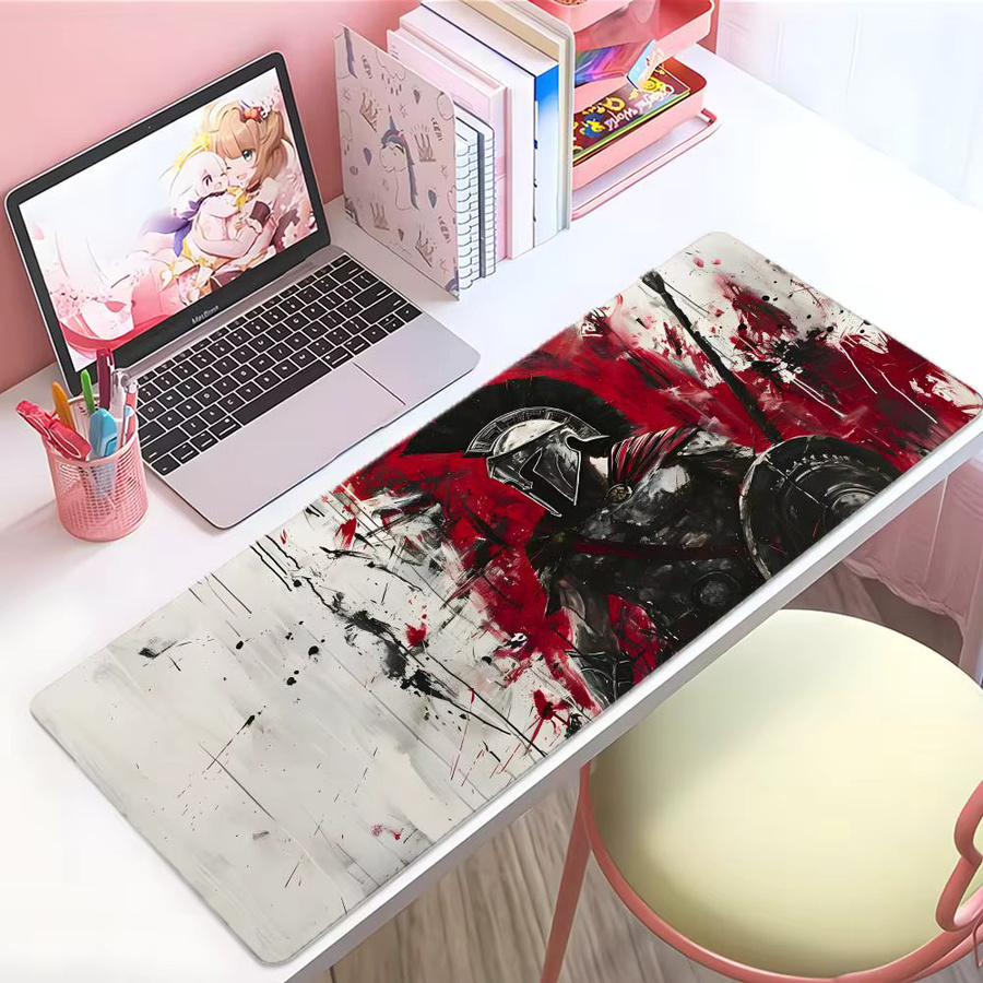Culture Historical S-Spartan Gaming-Mauspad in Schwarz und Multicolour, großes und dickes Schreibtischpad für deinen PC mit genähten Kanten - Bild 2