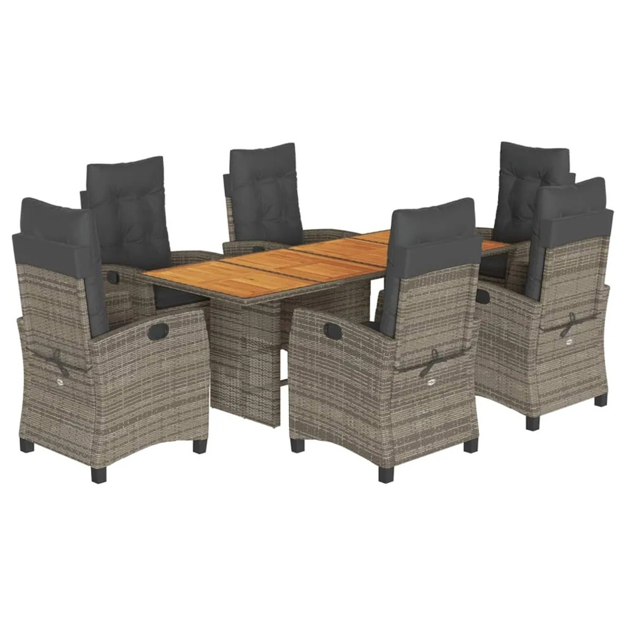vidaXL 7-teilige Garten-Essgruppe aus Poly-Rattan und Akazienholz in Grau mit Kissen - Bild 2