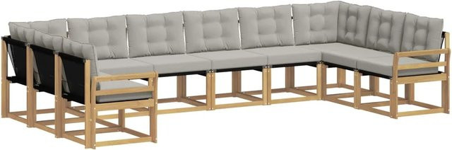 vidaXL Outdoor-Sofagarnitur aus Akazienholz mit Textilene-Bezug und Kissen in Weiß und Hellgrau - Bild 1
