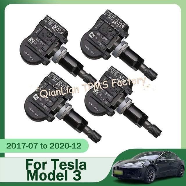 GANGLE Reifendrucksensor Set für Tesla Model 3 Model S Model X, 4 Stück, 433 MHz TPMS Reifendruckkontrollsystem, Schwarz - Bild 1