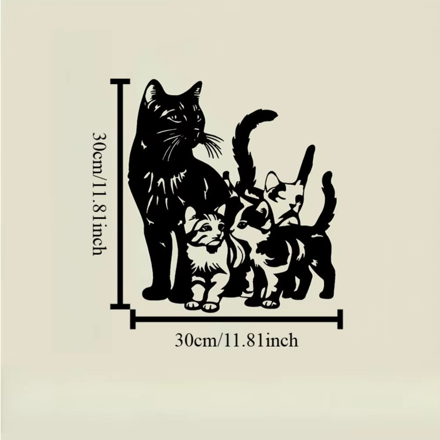 CIFBUY Wandskulptur Katze mit 3 Kätzchen aus schwarzem Eisen als moderne Wanddekoration - Bild 3