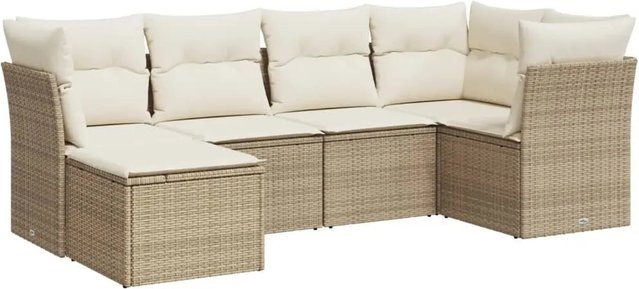 vidaXL 6-tlg Garten-Sofagarnitur aus Poly-Rattan mit Kissen in Beige - Bild 1