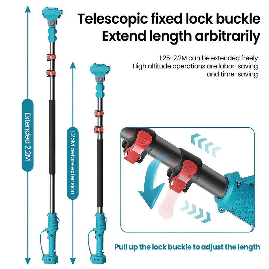 Elektrische Astschere mit 2m Teleskopstange und Hochastsäge für 21V Makita Akku, Blau - Bild 5
