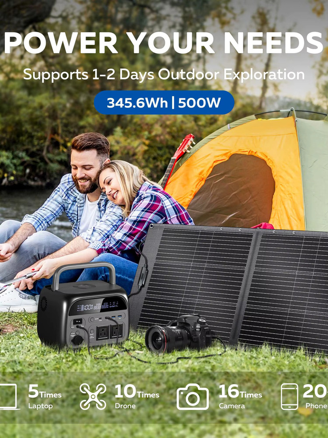 CTOLITY Tragbare 500W Schnellladestation mit 100W faltbarem USB-Typ-C Solarpanel in Schwarz - Bild 6