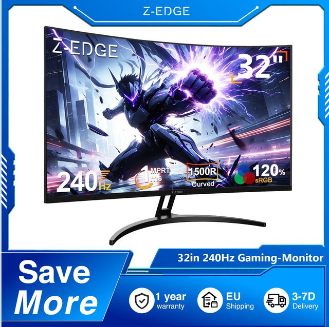 Z-EDGE 32 Zoll Curved Gaming Monitor Full HD, 240Hz, VA-Panel, 1ms MPRT, FreeSync, HDR10, Schwarz - Bild 1