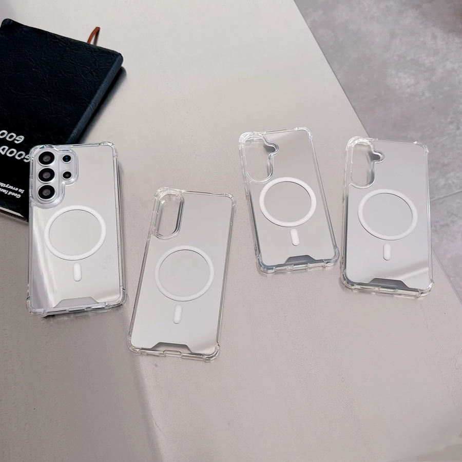 Luxuriöse Samsung Galaxy Handyhülle mit Magnetgehäuse und Make-up-Spiegel in Silber und Transparent - Bild 2