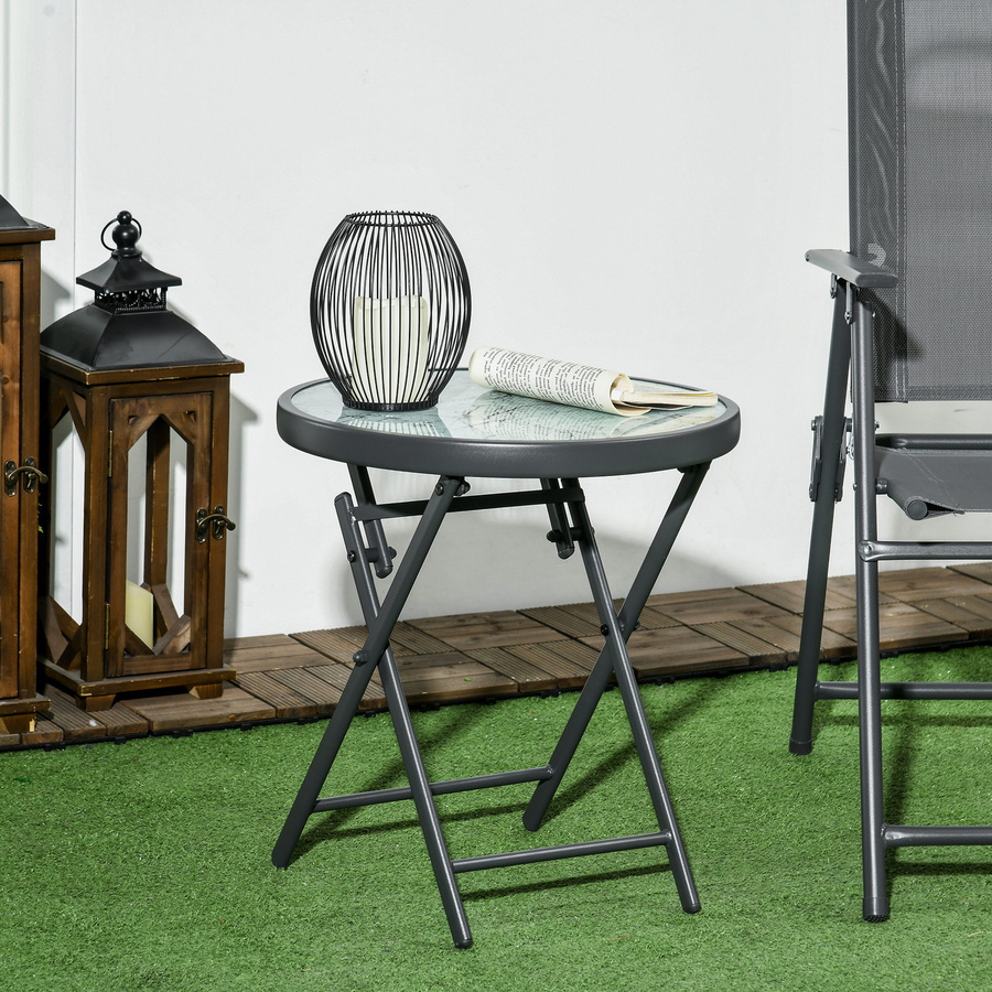 Outsunny Beistelltisch klappbar mit Glasplatte in Marmoroptik, runder Sofatisch für Balkon, Terrasse und Wohnzimmer, Farbe: Weiß, B/T/H: 45 x 45 x 50 cm - Bild 2