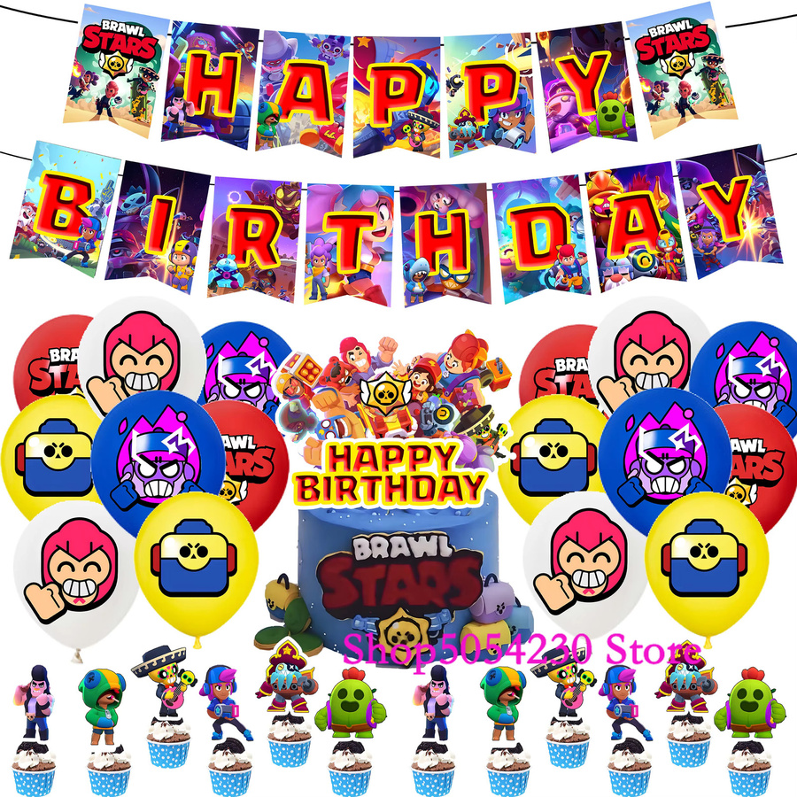 Brawl Stars Party Dekoration Set mit Happy Birthday Banner, Luftballons, Tortendekoration und Aufklebern in Mehrfarbig - Bild 4