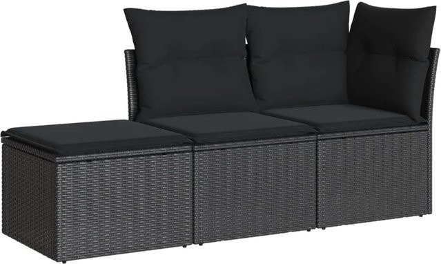 vidaXL 3-tlg Garten-Sofagarnitur in L-Form aus Polyrattan mit Kissen, Schwarz - Bild 1
