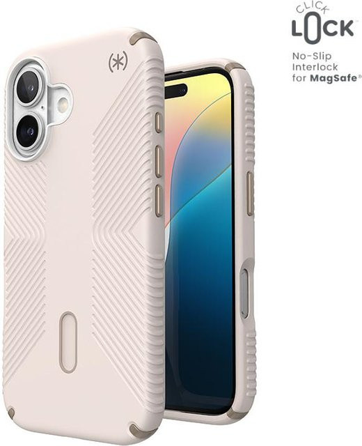Speck Presidio2 Grip Clicklock & MagSafe Hülle für iPhone 16 in Gebleichtem Knochenweiß, Erbstück-Gold und Haselnussbraun - Bild 1