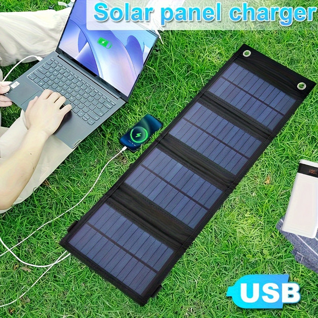 Tragbares flexibles USB Solar Panel in Schwarz, wasserdichtes 5V Klapp-Solarpanel zum Laden von Handys und Akkus - Bild 1