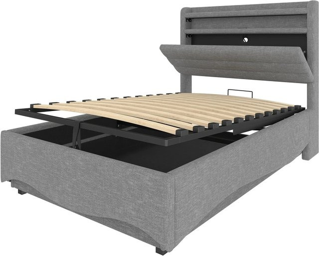 okwish Polsterbett Grau mit USB-C Anschluss und Unterbettbeleuchtung B/T/H: 90 x 200 cm - Bild 1
