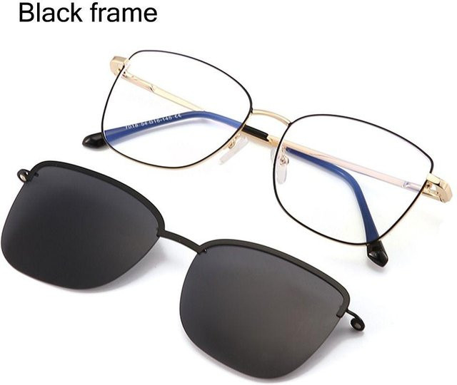 Yiran glasses 2-in-1 Sonnenbrille, Metall, Vollrand, rechteckig, grau, Damen - Bild 1