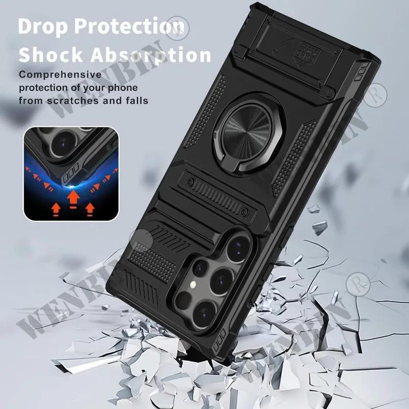 Robuste Magnet-Schutzhülle für Samsung Galaxy S26 Ultra S24 S23 Ultra A16 A7 A37 A17 mit rotierbarem Ring-Ständer und Geldbörsenfunktion in Schwarz - Bild 4