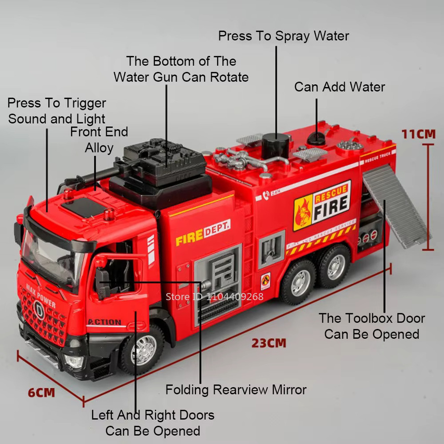 MAKEDA Leiter LKW Wassertanker, Spielzeugauto, 1:32, Metall, mit Licht und Sound - Bild 1
