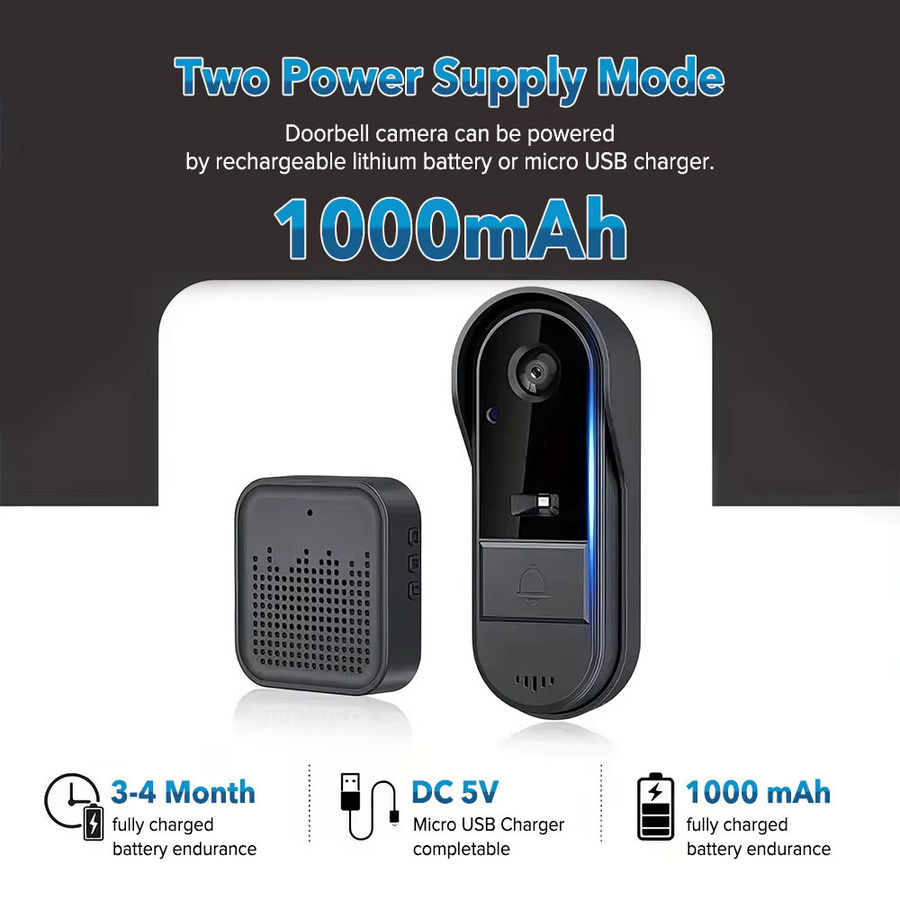 Tuya Smart Home WLAN Türklingel mit Kamera, kabelloses Set in Schwarz, wasserdichte Sicherheits-Audio-Gegensprechanlage mit Nachtsicht - Bild 6